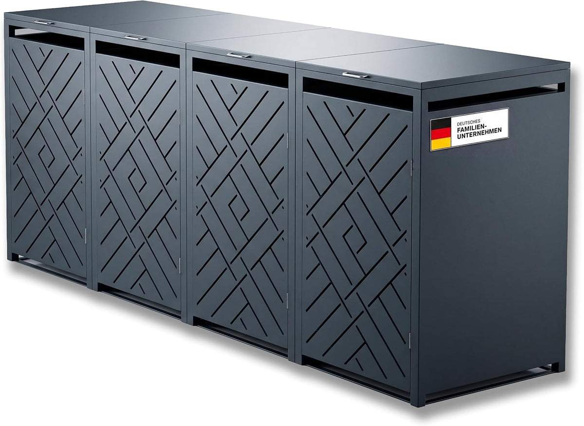 Metzler, Mülltonnenbox, 240 L, Anthrazit, 4er mit Rautenmuster, Metall Mülltonnenverkleidung für 4 Tonnen abschliessbar