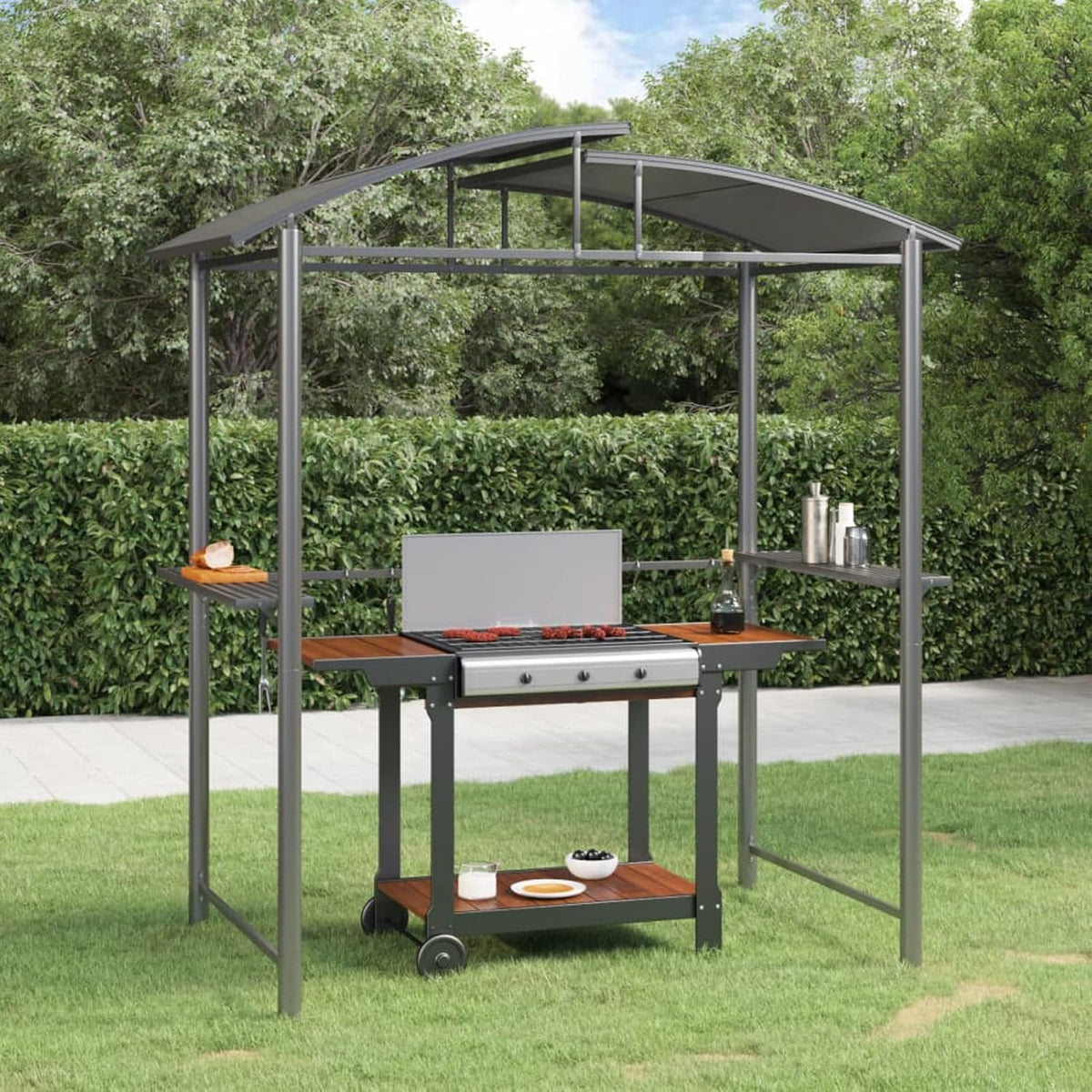 Festnight, Pavillon, 210 x 114 x 230 cm, Stahl, PC-Platte, Anthrazit, Outdoor Grill, Überdachung für Grill, Metall für Outdoorküche auf Balkon