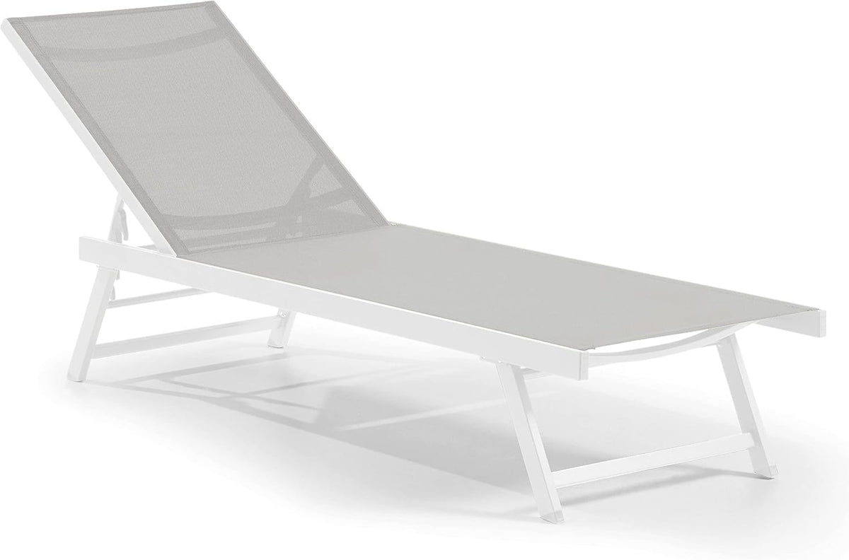 Leco, Liegen, Weiss, Sonnenliege Elina, Formschöne Aluminium-Gartenliege mit 5fach Verstellbarer, Gestell