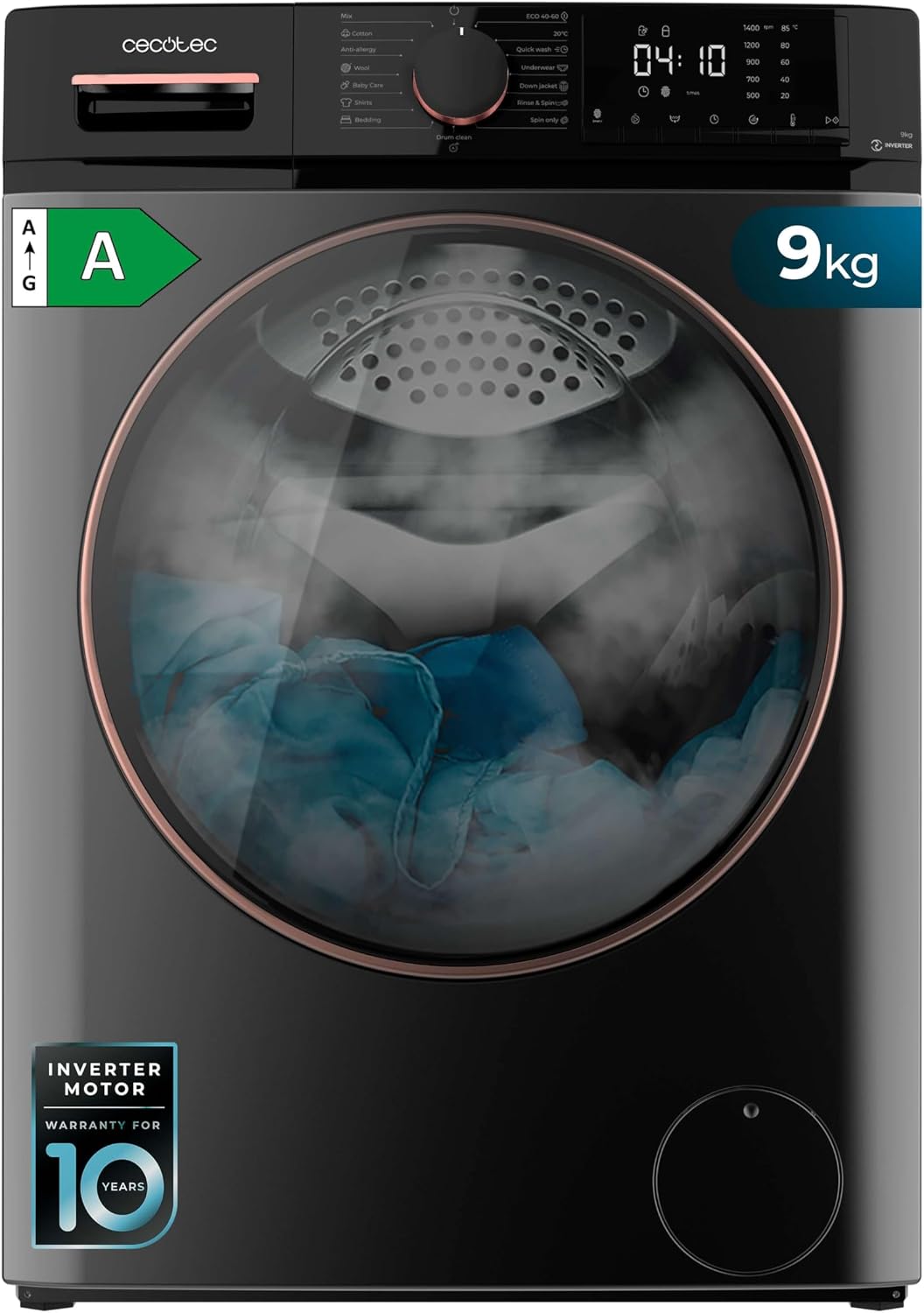 Cecotec, Waschmaschine, 9 kg, Blau/Weiss, Bolero DressCode 9610 Inverter Steel A