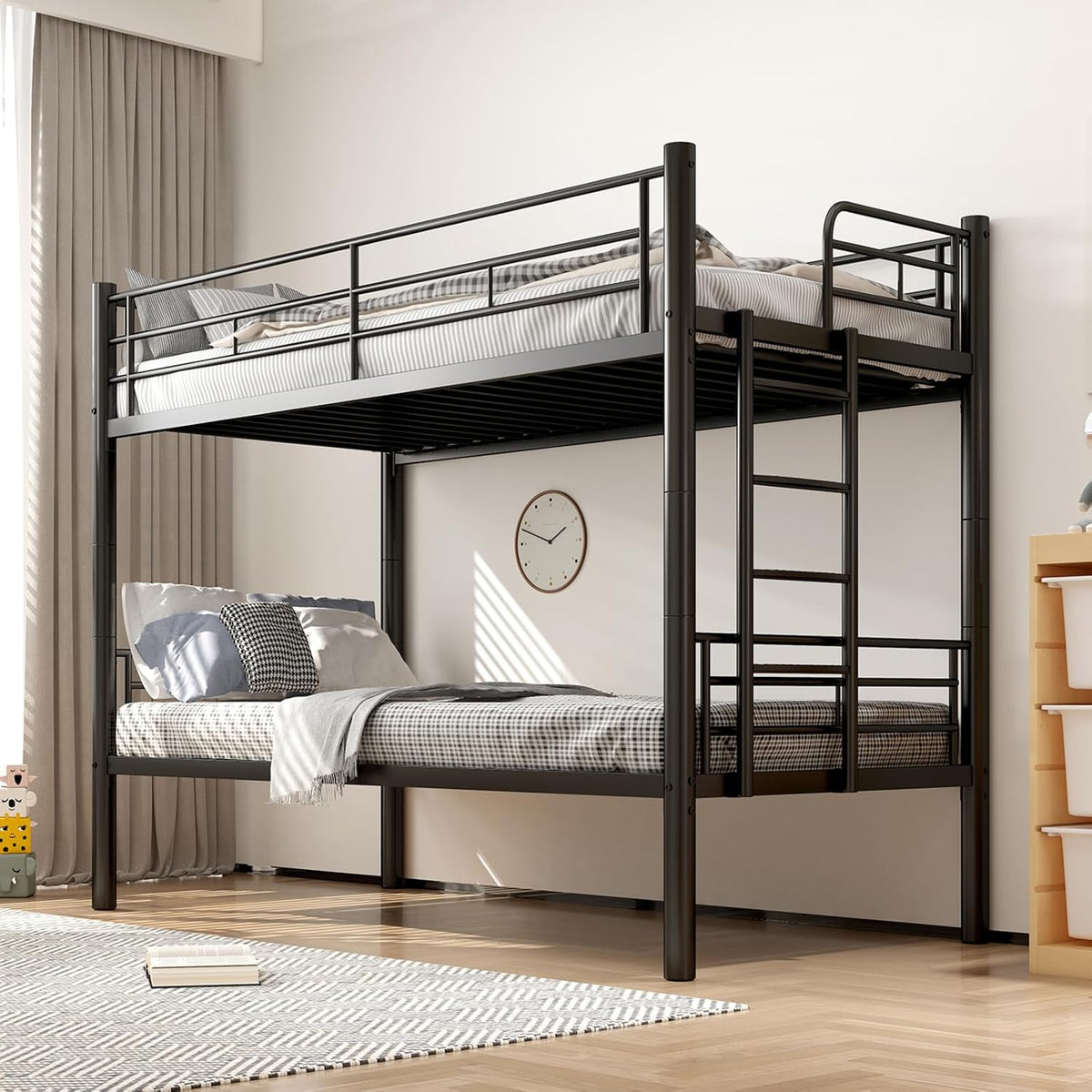 DELONGKE, Bettrahmen, 90x200 cm, Schwarz, Kinder Etagenbett Bunk Bed Kids mit Sicherheitsgeländer