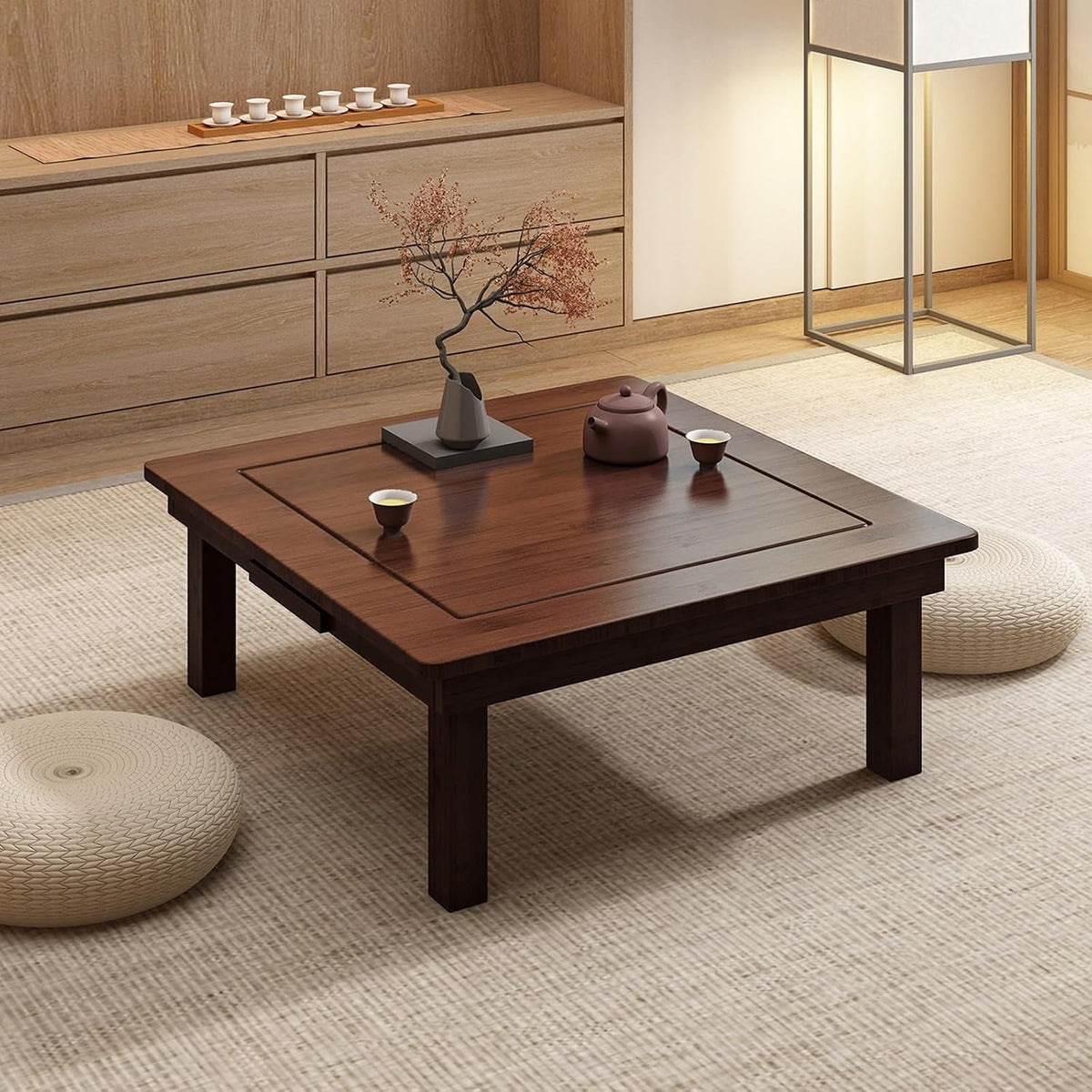 GSATREY, Sofa, 32 cm, Braun, Japanischer Bodentisch, Tisch Niedrig Klappbar, Tatami-teetisch, Bambus Beistelltisch Couchtisch mit Faltbaren Beinen