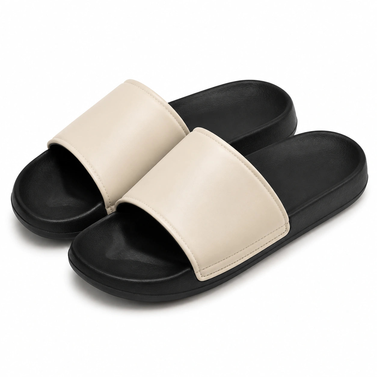 Pantoletten Größe 40/41 aus Kunststoff Beige Schwarz mit breitem Riemen