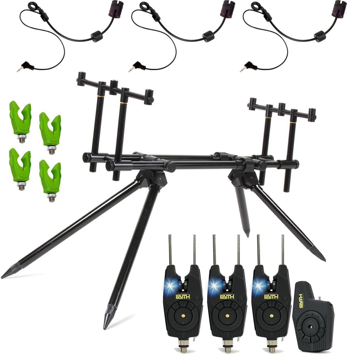 FAITH CARP TACKLE, Angelausrüstung, Grau/Schwarz, VX3 Rodpod Set Deluxe - Rodpod Karpfen - Set inkl