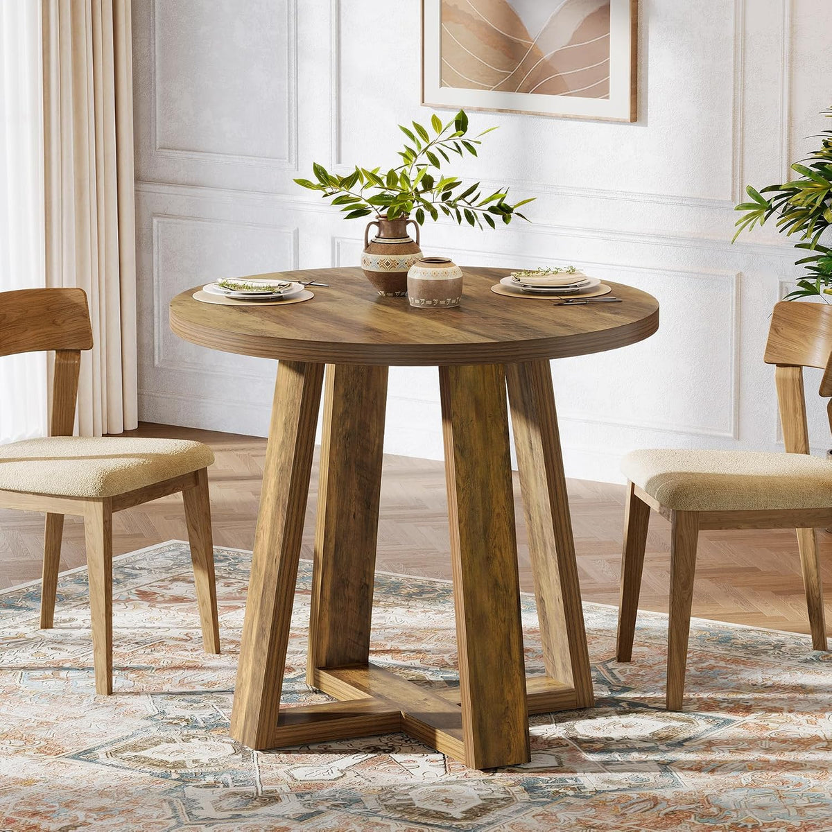 Tribesigns, Esstisch, 80 cm, Braun, Runder für 2-4 Personen, Küchentisch für Kleine Räume, Wohnzimmer, Küche, Apartment