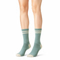Sportsocken 39-42 aus Textil in Salbeigrün Creme mit Rippstrick