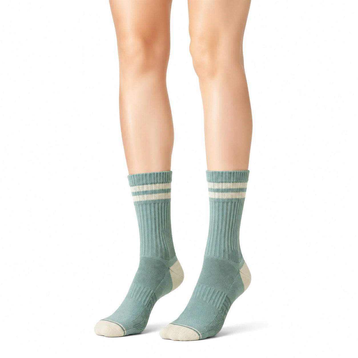 Sportsocken 39-42 aus Textil in Salbeigrün Creme mit Rippstrick