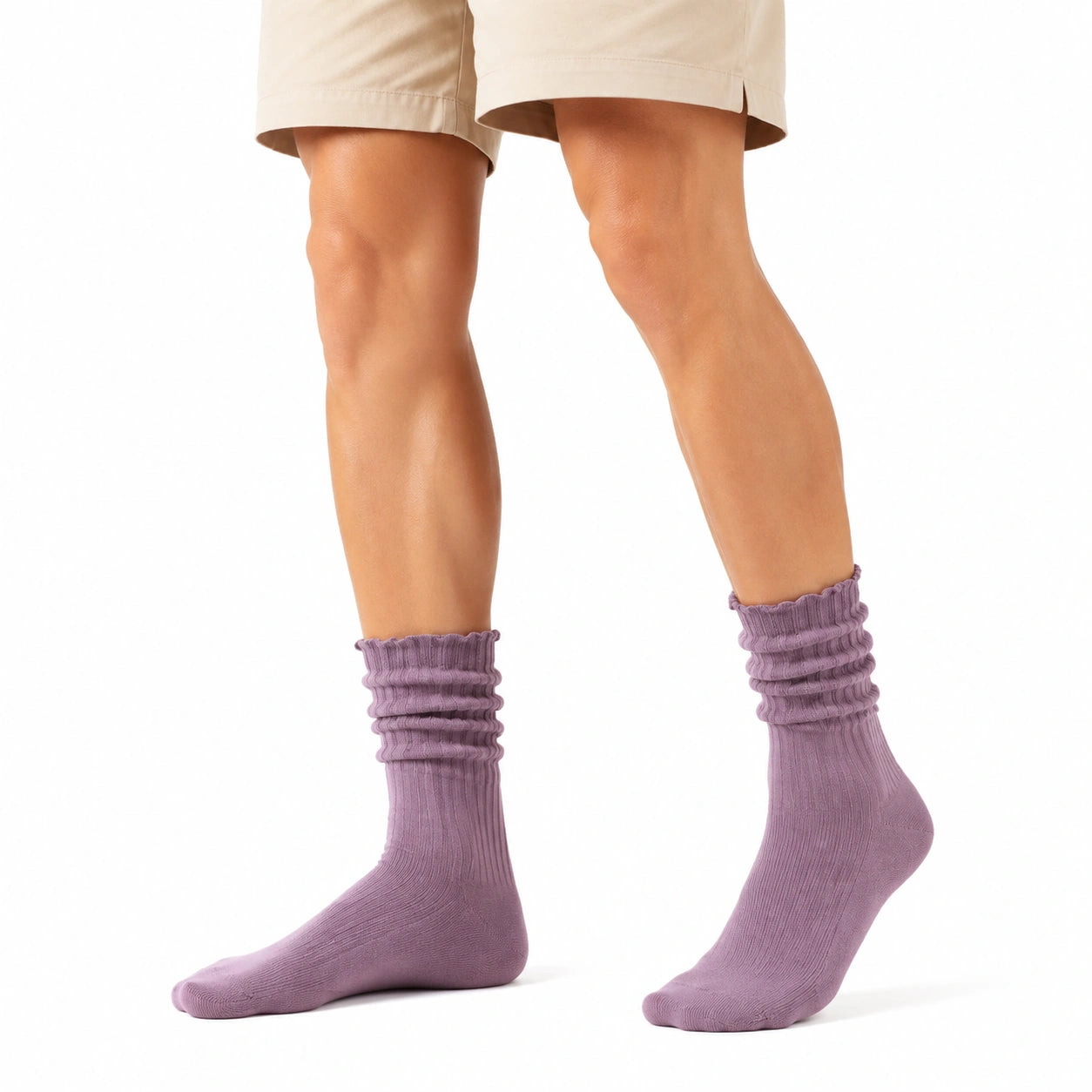 Damen Socken Größe 39-42 aus Textil in Lila mit Rippstrick und gerafftem Schaft