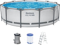Bestway, Stahlrahmenpool, 366 x 100 cm, Grau/Weiss, ® Steel Pro MAX™ Aufstellpool-Set mit Filterpumpe Ø, lichtgrau