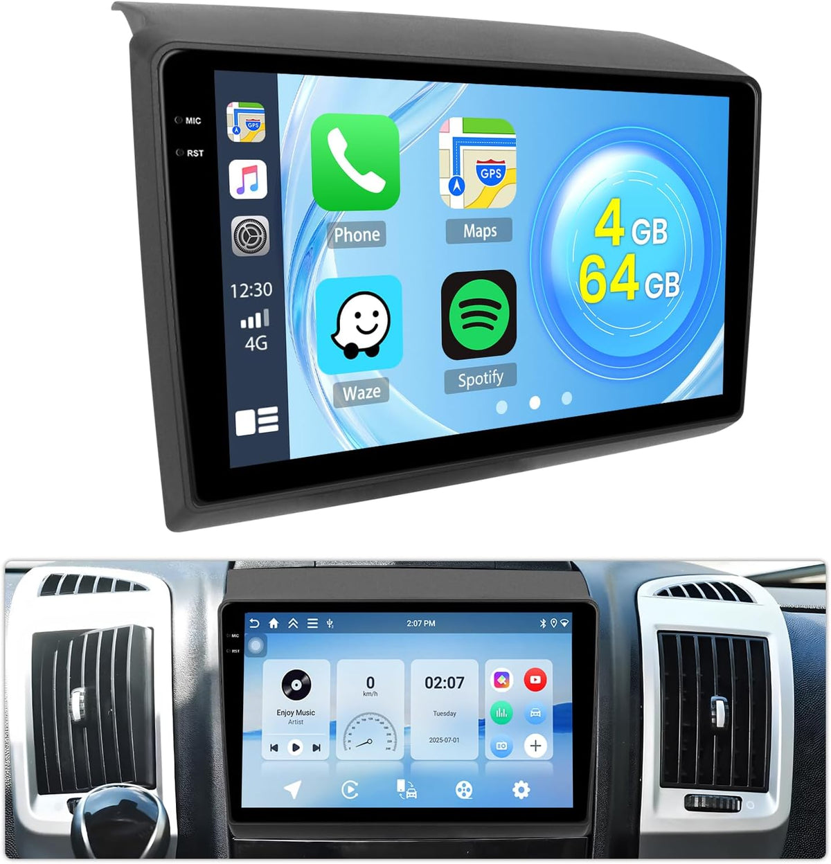 Roinvou, Kamera, 9 Zoll, Blau/Grau, 4+64G Android 15 Autoradio für Fiat Ducato Peugeot Boxer, Auto Radio Incell Touchscreen GPS Navi Bluetooth EQ WIFI