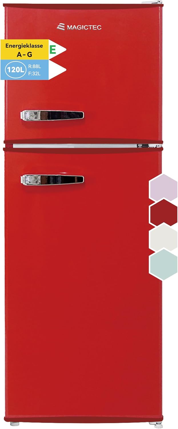magictec, Kühl-Gefrierkombination, Rot, Retro Kühlschrank mit Gefrierfach
