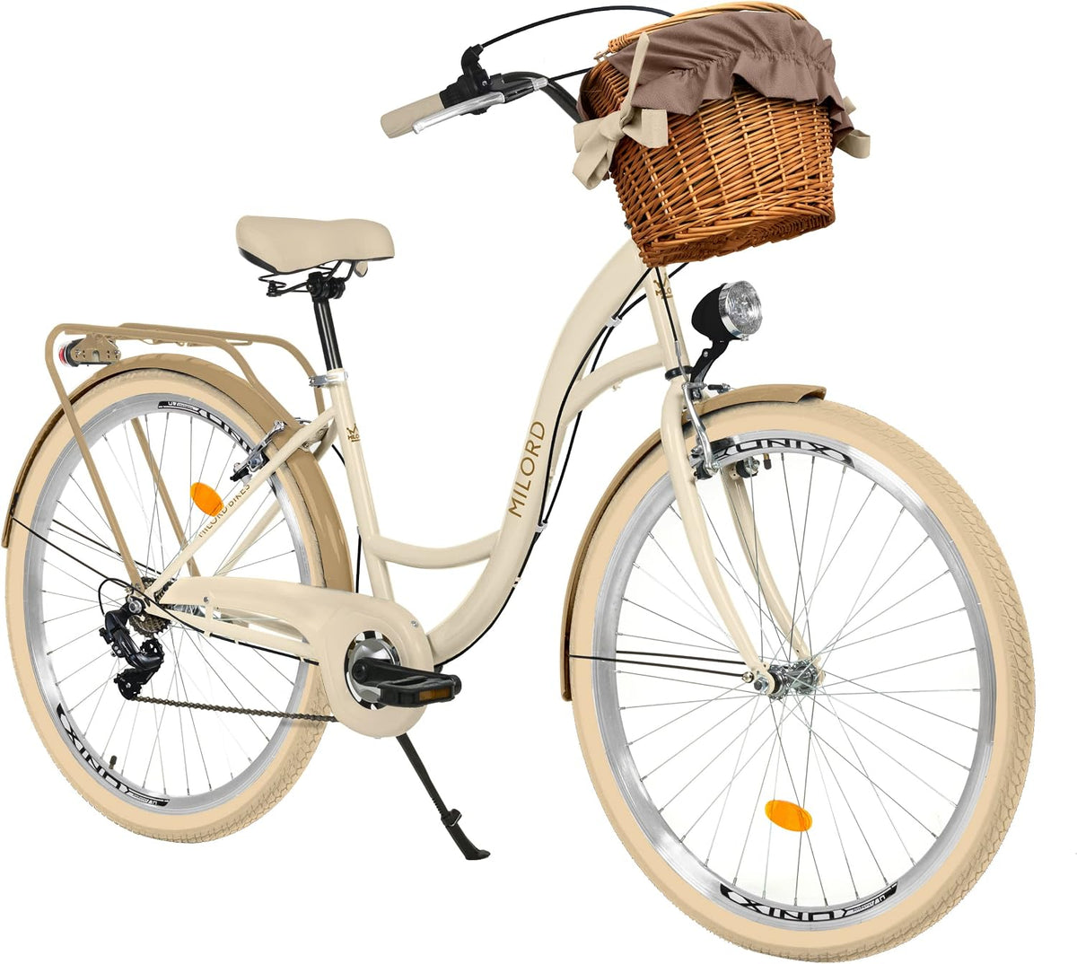 MILORD, Fahrrad, 28 Zoll, Weiss/Grau, Bike, Damen Citybike Komfort Mit Weidenkorb Hollandrad Vintage, 7-Gang
