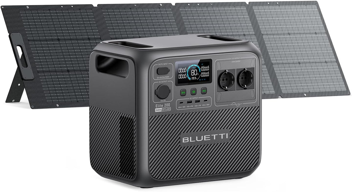 BLUETTI, Powerstation, 2073,6Wh, 2600 W, 200 W, Grau, Elite 200 V2 Solar Generator (2025 Neu) mit Solarpanel, Tragbare mit 2 AC Ausgängen