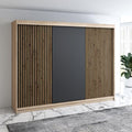 A&J MöbelLand, Kleiderschrank, 200 cm, Schwarz, Schwebetürenschrank IOSA 3-türig mit 4 Schubladen & 3D, Garderobe (Sonoma / / / )