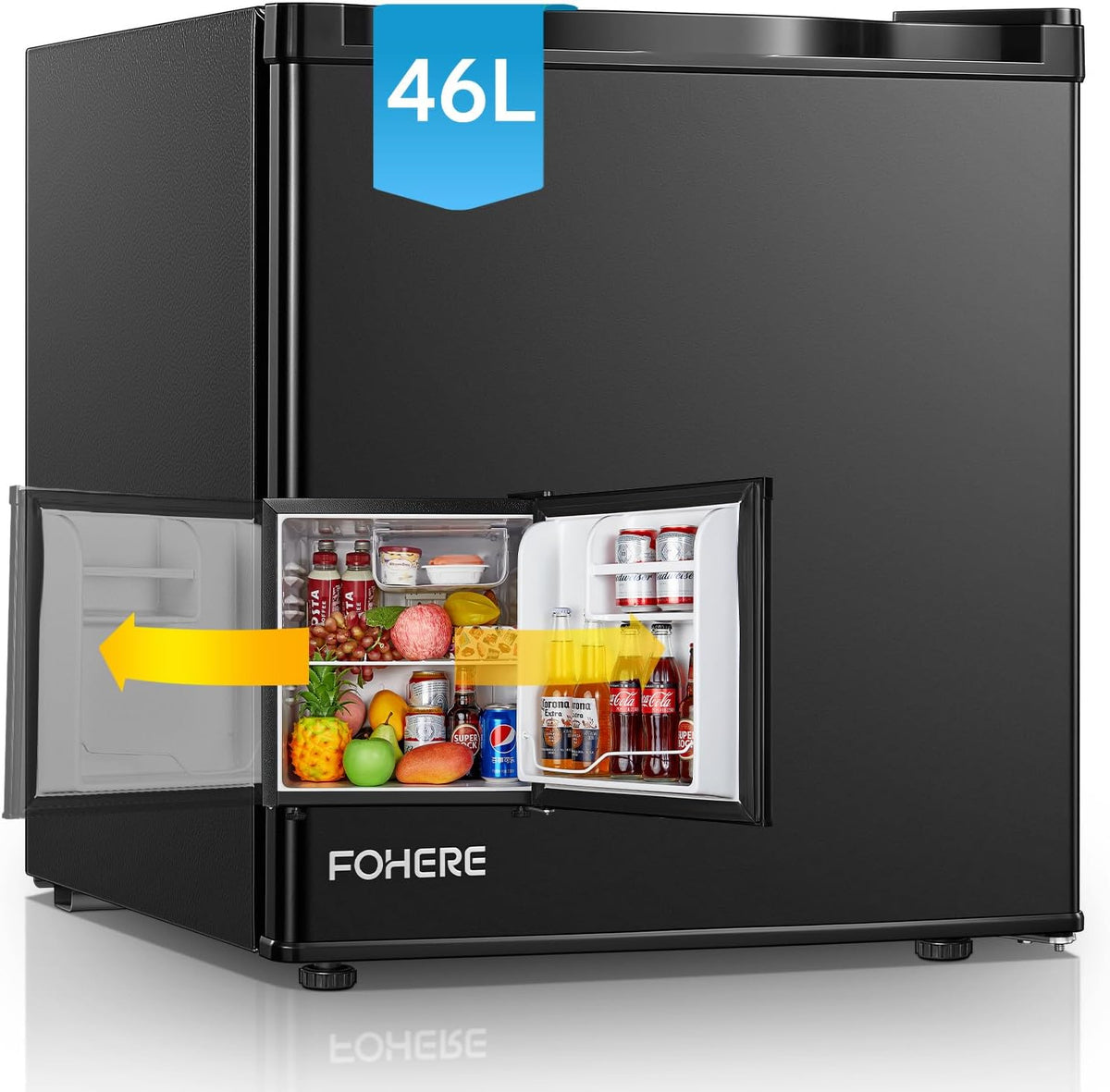 FOHERE, Mini-Kühlschrank, 46 L, Schwarz/Weiss/Rot, Mini Kühlschrank mit Eisfach
