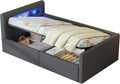 okwish, Bett, Dunkelgrau, Kinder 90x200 Polster mit LED, USB & kasten