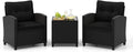 Gartenmöbel-Set, COSTWAY, Schwarz, Gartengarnitur, 3-TLG. Rattan Gartenmöbel Set, Balkonmöbel mit Kissen, 2 Stühlen und Tisch