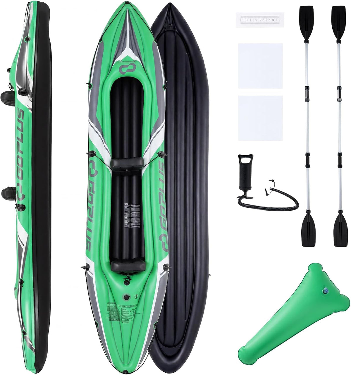 COSTWAY, Aufblasbare Kajaks, Grün/Schwarz, Kajak aufblasbar 2 Personen, Schlauchboot