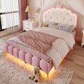 Merax, Bettrahmen, Rosa, Kinderbett 140x200, Polsterbett für Mädchen Doppelbett mit, 16 Farben LED-Streifen