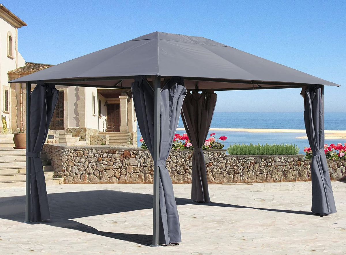 QUICK STAR, Pavillon, Grau, Metall Garten Nizza 3x4 m mit 4 Seitenteilen Partyzelt