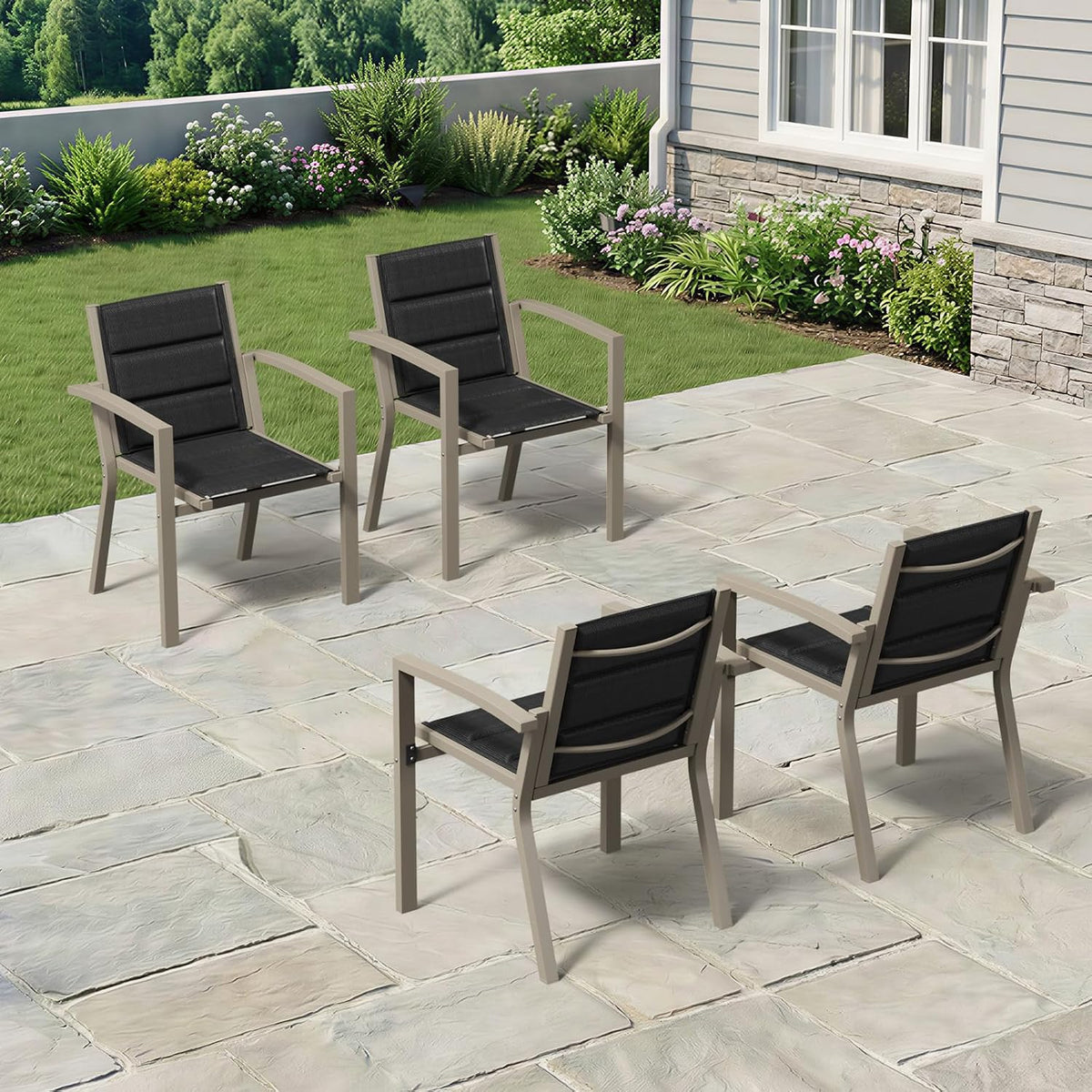 TRIUMPHKEY, Esszimmerstuhl, Braun, Gartenstühle Stapelbar, 4er Set Aluminium Gartenstuhl mit Armlehnen, Garten Stapelstühle