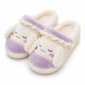 Hausschuhe 38/39 aus Plüsch in Creme/Lila mit Häschenmotiv - gefütterte Pantoffeln