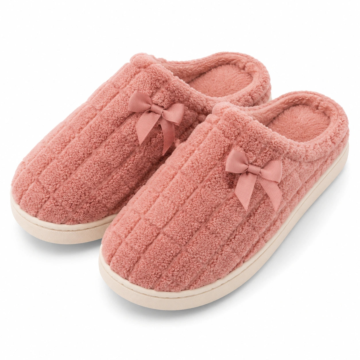 Hausschuhe Größe 42/43 Rosa Textil mit Schleife - geschlossene Pantoffeln