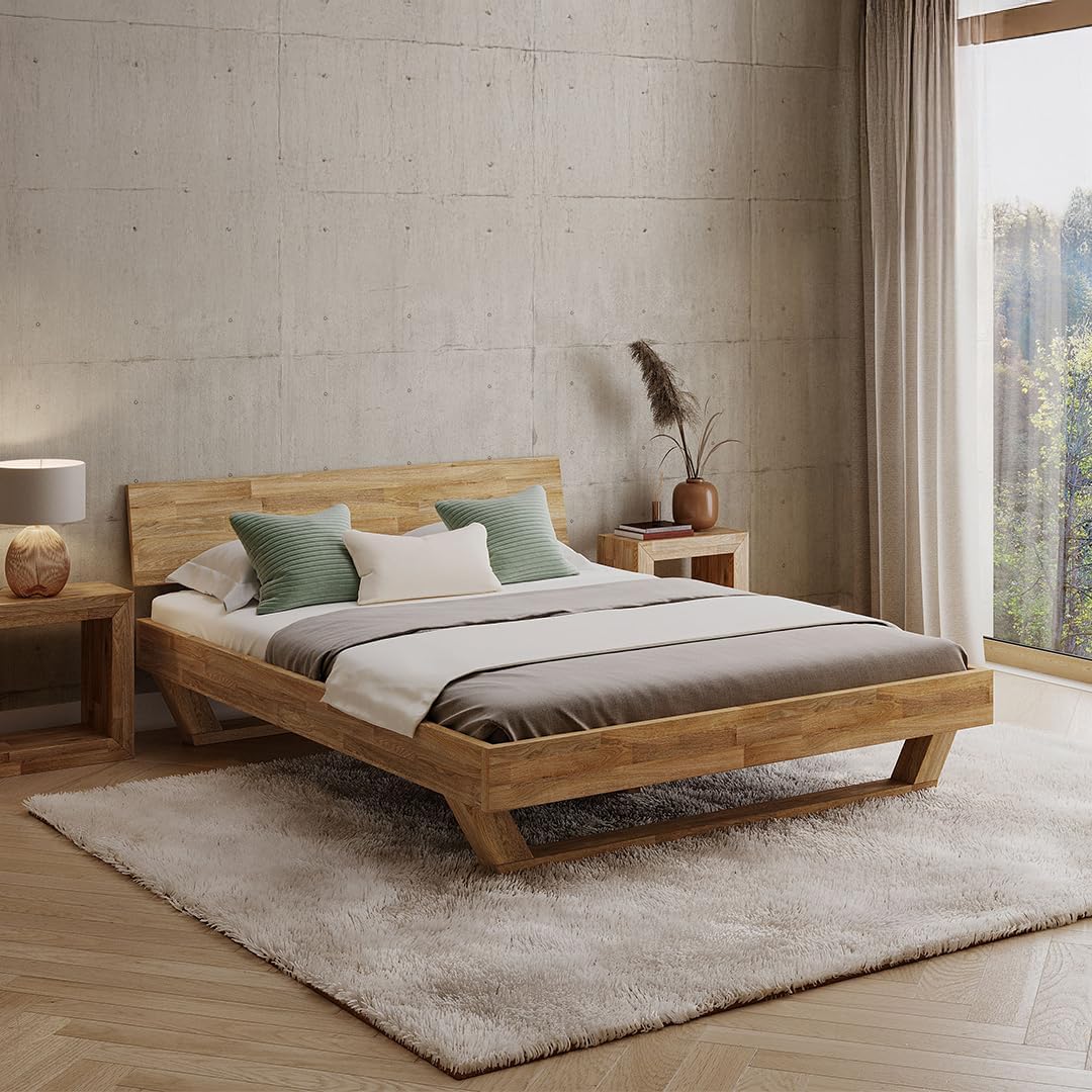 skølm, Bett, 160x200 cm, Eiche, Nornir Massivholz, mit Kopfteil