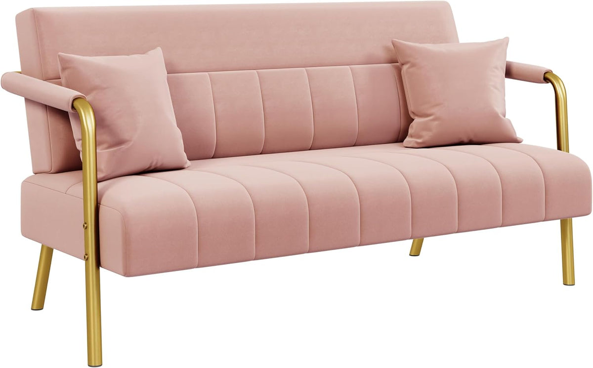 Sofa, Yaheetech, Rosa, Polster mit Armlehnen & Beine aus Metall Modernes, Heimbüro