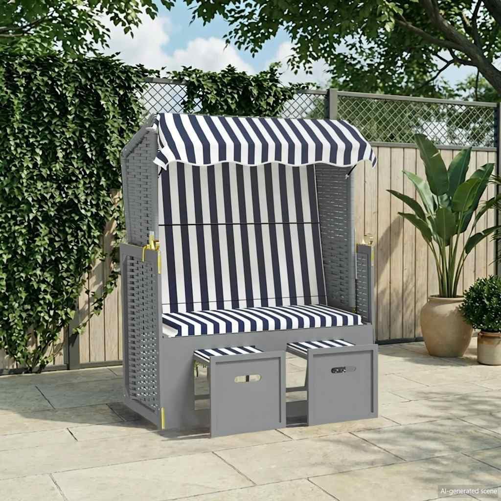 Bendmaxx, Liegen, 115x55x156 cm, Poly Rattan, Stoff (100 % Polyester), massives Tannenholz, Sperrholz, Blau/Weiss