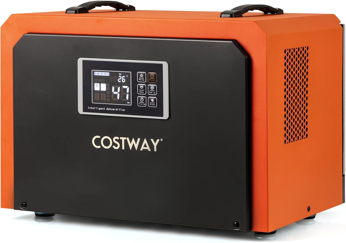COSTWAY, Luftentfeuchter, 60 L, Orange, / Tag Bautrockner kommerziell, mit Ablaufschlauch & 24H Timer, Raumentfeuchter elektrisch