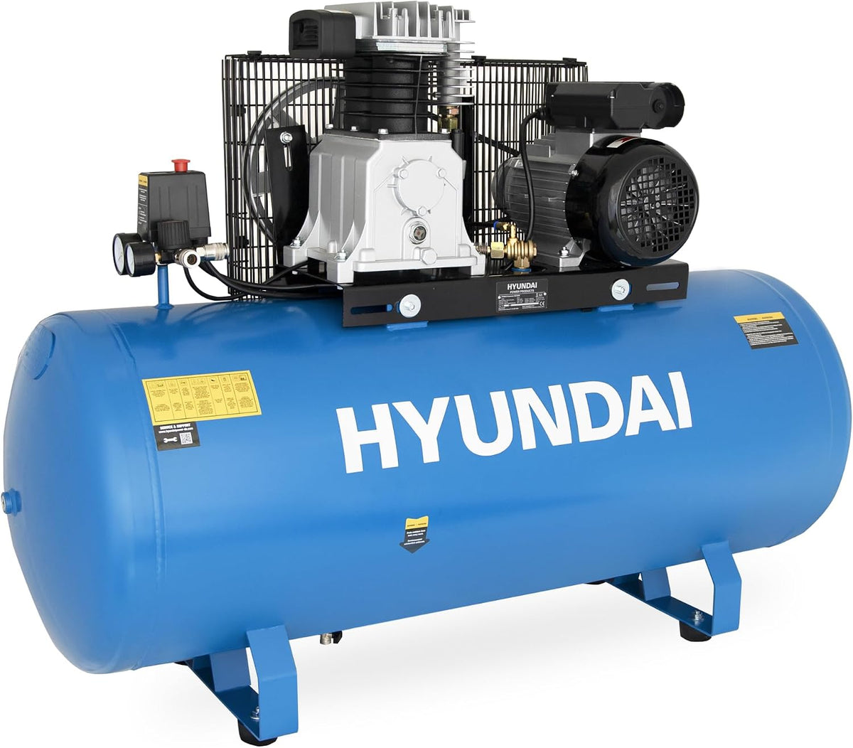 HYUNDAI, Kompressor, 2.2 kW, 10 bar, 200 l, 230 V, Blau, Kolben BAC3200E, Druckluft- mit 3 PS , Kessel, max. Abgabeleistung 250 l / min