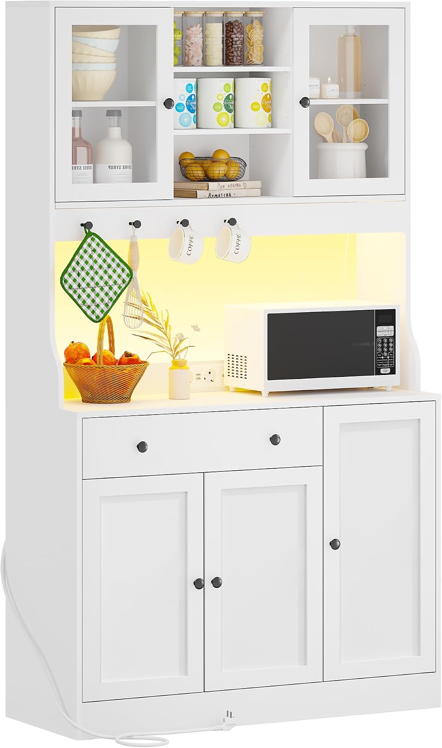 KIMENICH, Sideboard, 180 cm, Weiss, Küchenschrank mit Arbeitsplatte, mit LED, Steckdose, Buffetschrank mit Schubladen