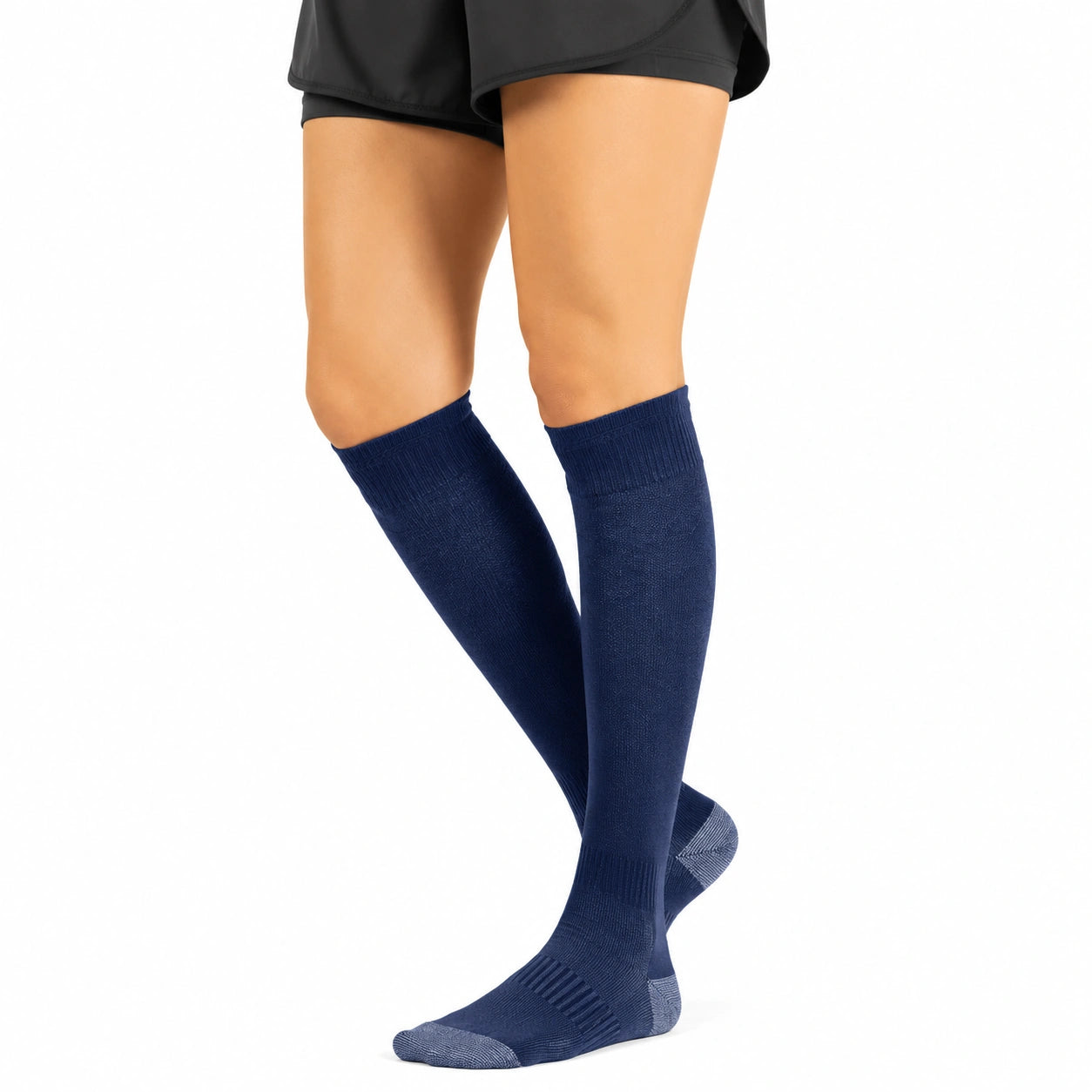 Kniestrümpfe 35-38 aus Stricktextil Blau für Sport mit gepolsterten Zonen
