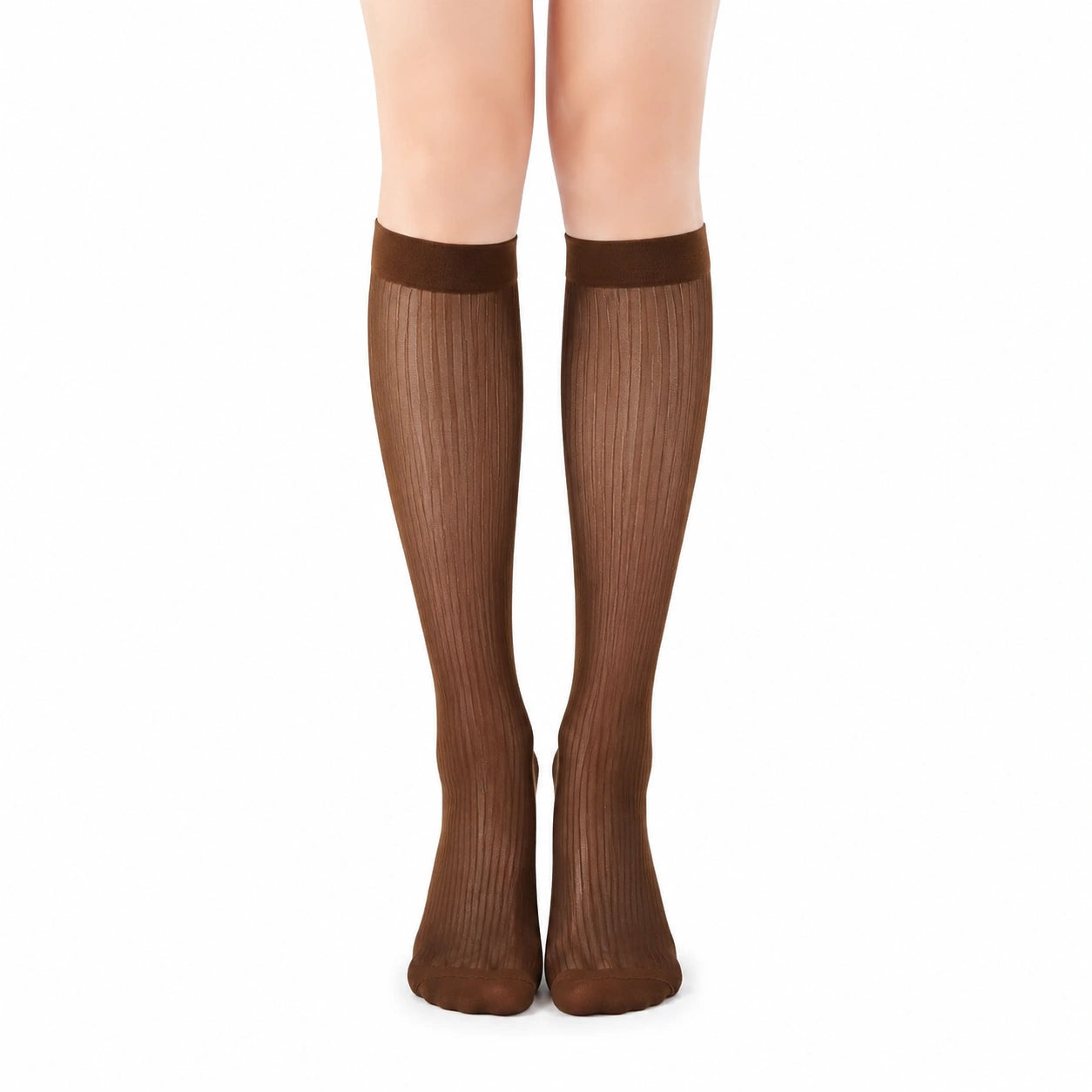 Kniestrümpfe Größe 39-42 Braun transparent gerippt für Damen