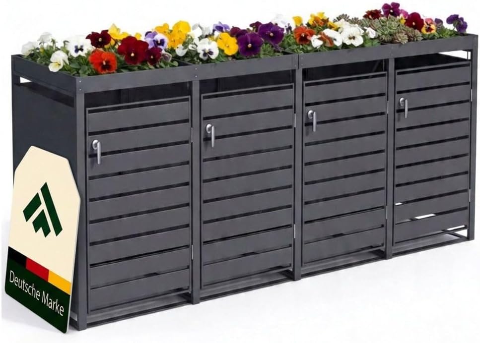 novaterra, Mülltonnenbox, Anthrazit, ® 4x240 L Metall mit Pflanzdach
