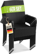 Juskys, Stapelbare Stühle, Schwarz, Polyrattan Gartenstühle Yoro 6er Set mit Armlehnen &