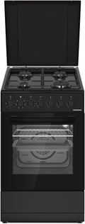 HEINNER, Backofen, 50×60 cm, Schwarz, HFSC-S60LITGC-BK, Kombi-Herd mit 4 Gasbrennern & Elektro-, Emaille-Graten