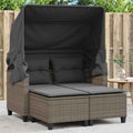 Sofa, Willood, Grau, Garten 2-Sitzer mit Dach und Hockern Poly Rattan Outdoor, Garten Lounge Set Terrasse, Terrassenmöbel Zweisitzer