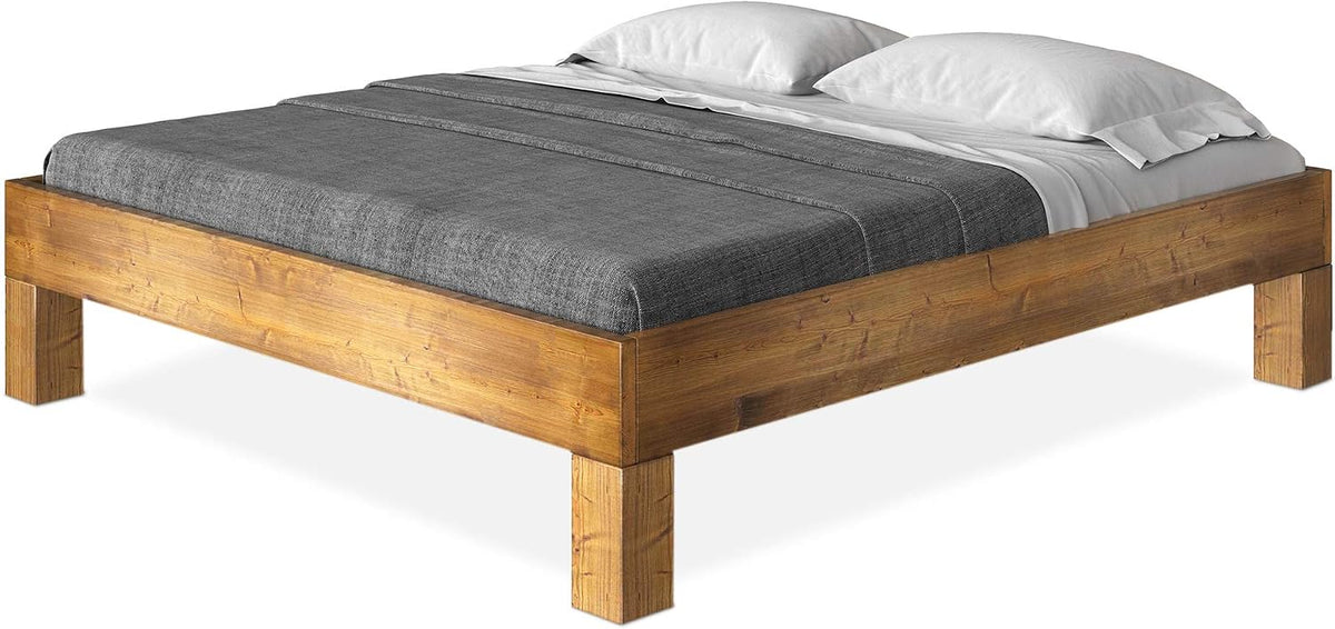moebel-eins, Bett, 140 x 220 cm, Grau/Braun, CURBY 4-Fuss- ohne Kopfteil, Material Massivholz, rustikale Altholzoptik