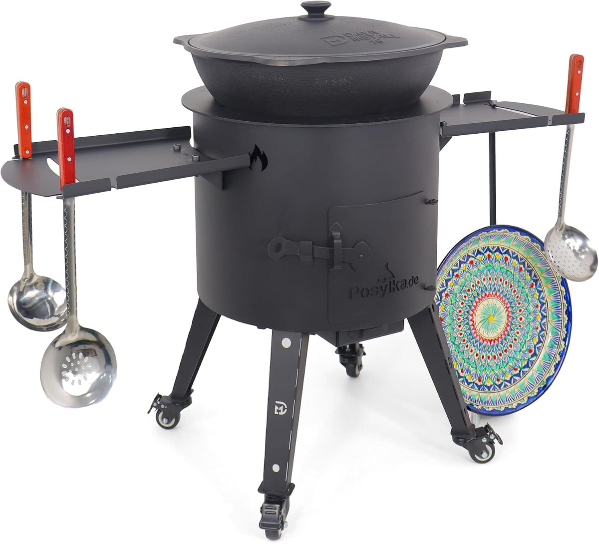 ZARENHOFF, Aussenküchen, 44 cm, 16 L, Grau, Gusseisen Kazan mit Utschak Feuerofen Ø
