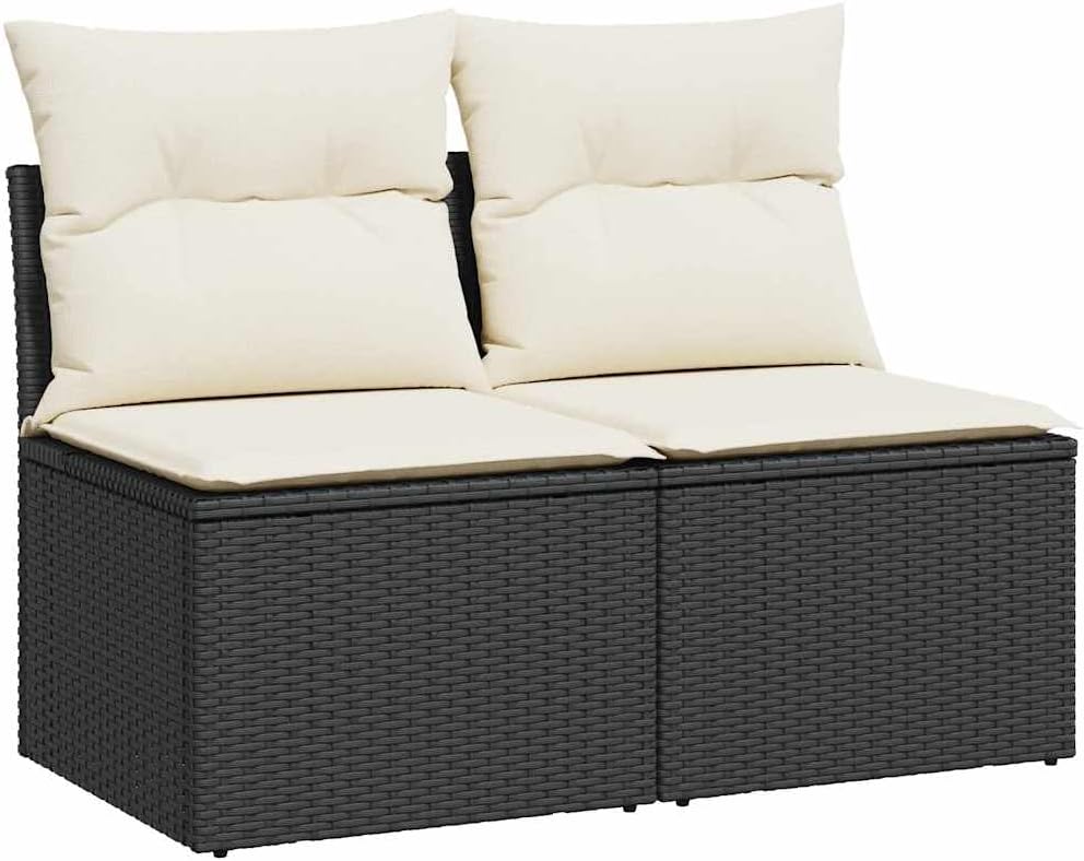 Foknhdi, Essgruppe, 55 x 62 x 69 cm, PE-Rattan, pulverbeschichteter Stahl, Schwarz