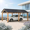 Sunjoy, Carports, 3,36 m, 11 cm, Grau/Weiss, 6 x Garten-Carport aus Zedernholz, mit pulverbeschichtetem Stahldach