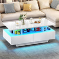 YITAHOME, Sofa, 90x55x41,1 cm, Weiss, Couchtisch, Wohnzimmertisch Hochglanz mit 16-Farbiger LED Beleuchtung