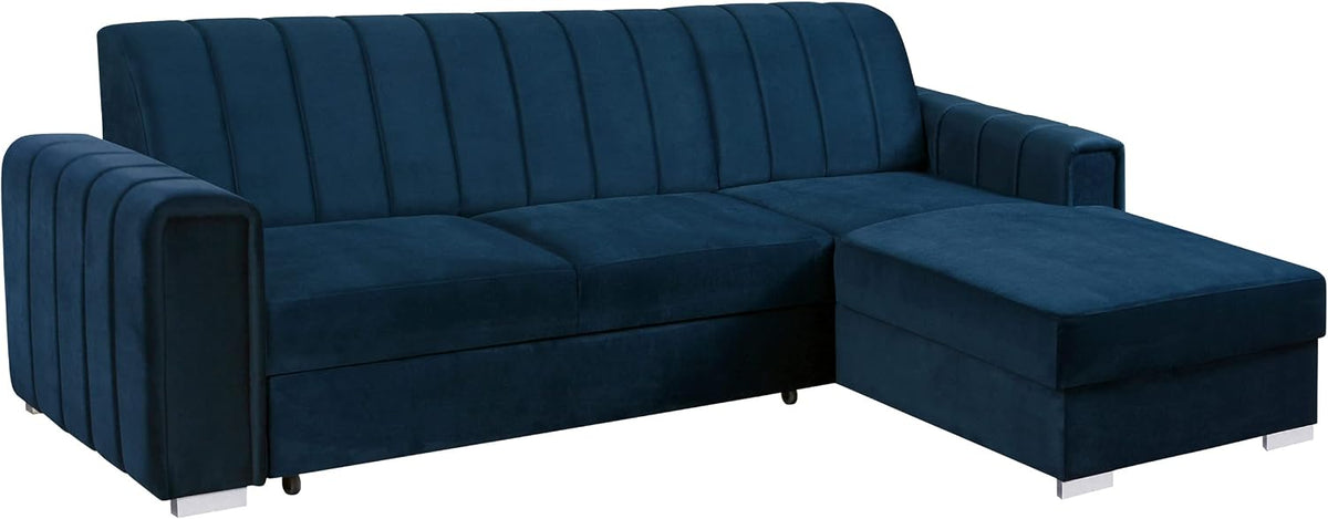 Mirjan24, Sofa, Blau/Schwarz, Eck Jakund mit Bettkasten, mit Schlaffunktion, Eckcouch für Wohnzimmer, Polsterecke