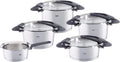 Fissler, Topfsets, Grau/Weiss, Intensa / Edelstahl-Topfset, 5-teilig, Töpfe mit Metall-Deckel (3 Kochtöpfe, 1 Bratentopf