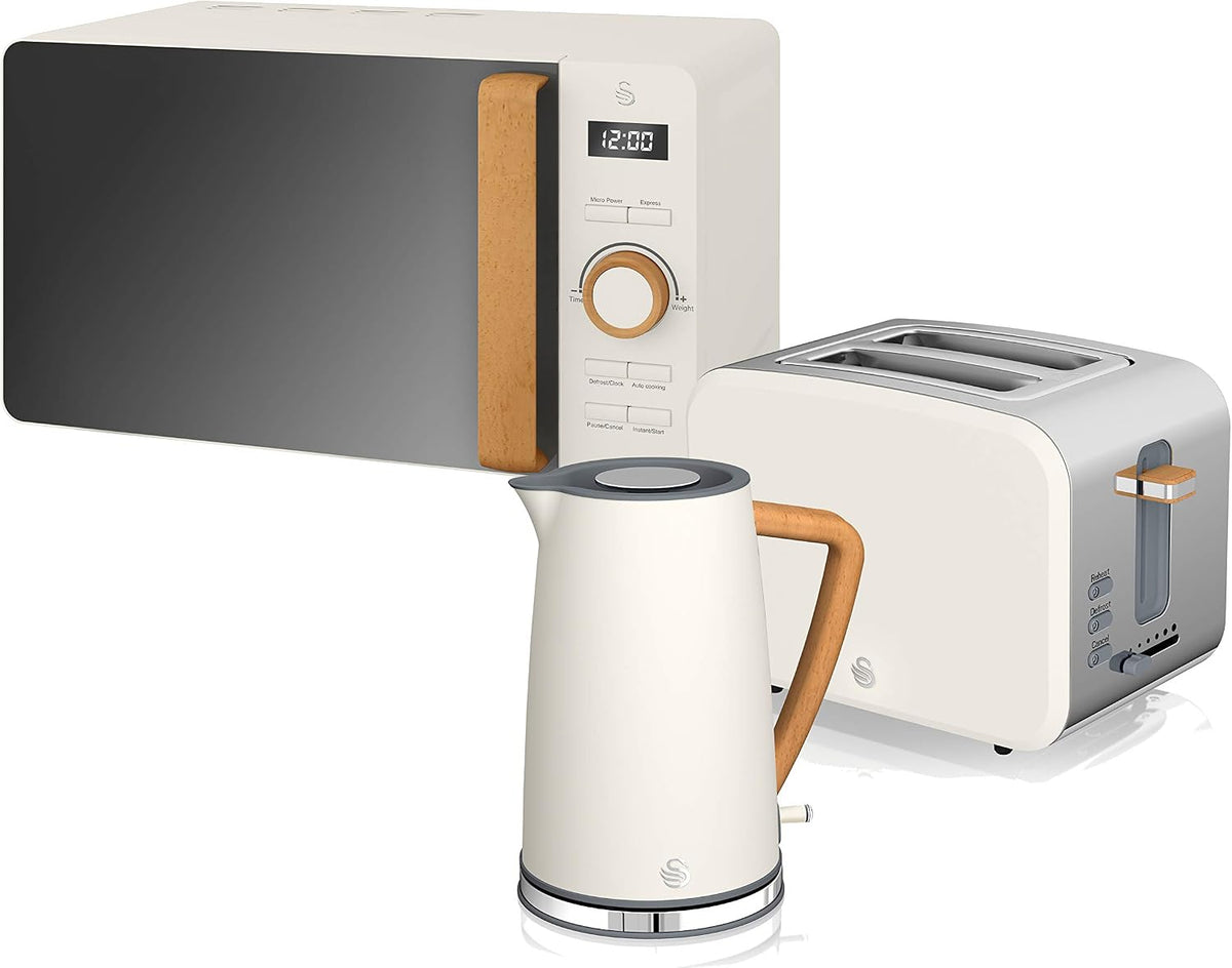Swan, Wasserkocher & Toaster Sets, 2200 W, 1,7 l, 20 l, Weiss, Nordic Frühstücksset Wasserkocher, Brot-Toaster mit Breitschlitz