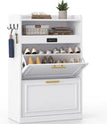 Brinlawb, Sideboard, Weiss, Schuhschrank mit Integrierter Geruchsentferner, Schuhkipper mit 2 Klappen, für 12-16 Paar Schuhe Schuhschrank Holz