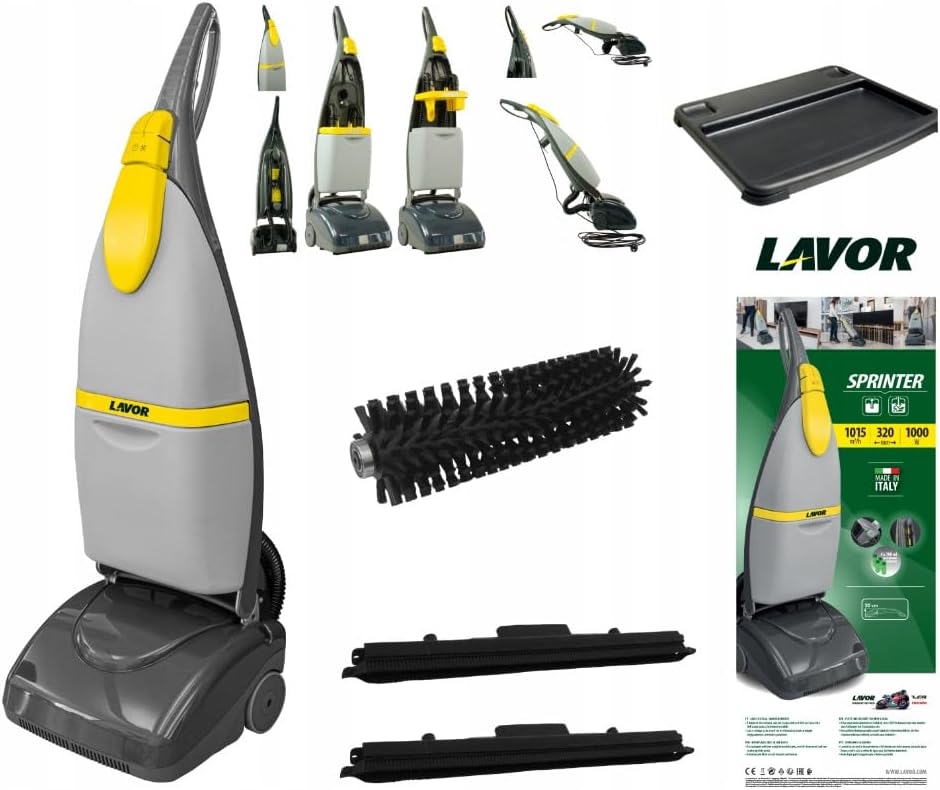 LAVOR, Nass-Trockensauger, 1000 W, 1015 m, Grau, Kompakte Scheuersaugmaschine Sprinter, Bodenreinigungsmaschine mit Walzenbürste & Absaugung