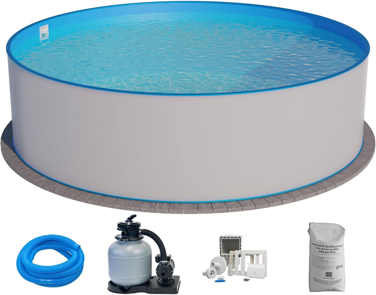 Planet Pool, Stahlrahmenpool, 600x120 cm, 0,6 mm, Weiss/Blau, Stahlwand Set rund Bermuda, Stahl weiss, Folie blau